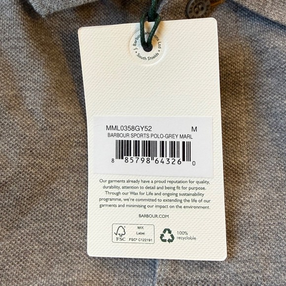 Barbour Men's Grey Marl Short Sleeve Polo Shirt Size M - Picture 7 of 11